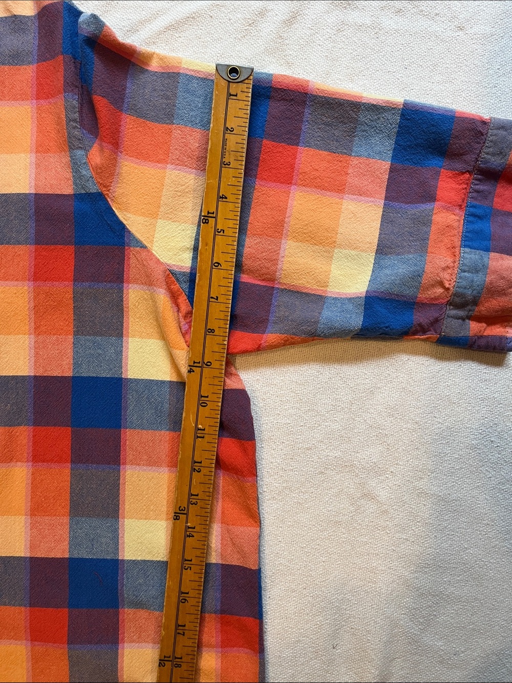 Women's Multicolor Plaid Button-Down Shirt - Blue/Orange/Yellow - Picture 9 of 10